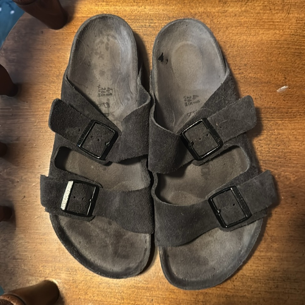 Birkenstock Arizona Suede Leather Sandals - Dark Gray